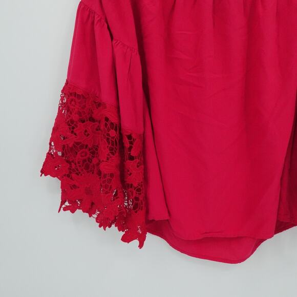 Lane Bryant Top Womens‎ 18/20 Red Off Shoulder Lace Bell Sleeve Smocked Stretch - Picture 8 of 13